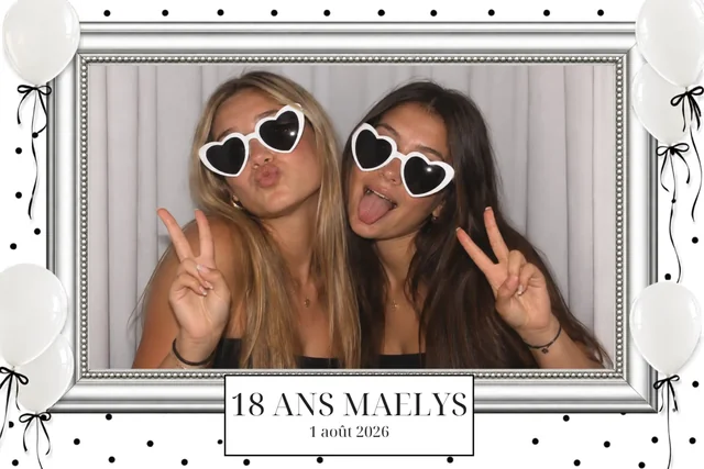 Cadre photobooth anniversaire 18 ans, cadre argenté et ballons