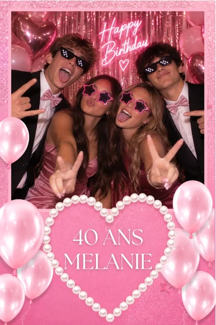 Cadre photobooth anniversaire 40 ans, rose et ballons